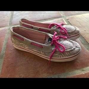 Sperry pink zebra print shoes